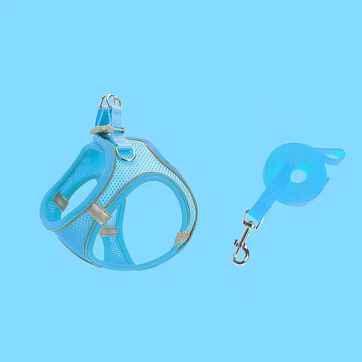 Correa para mascotas tipo chaleco, arnés para perros y gatos, cadena reflectante y transpirable para pasear perros, (M, azul) - 1
