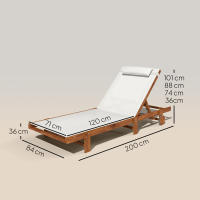 Outsunny Tumbona Reclinable de Madera con Ruedas Tumbona Jardín Exterior con Respaldo Ajustable en 4 Niveles y Reposacabezas Carga 120 kg para Patio Terraza Balcón 200x84x101 cm Blanca y Teca - details 2