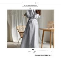 Vestido Largo De Algodón Con Capucha Casual Para Mujer Otoño Invierno Manga Larga Pullover Sólido Con Aros A-Line De Piso - details 10