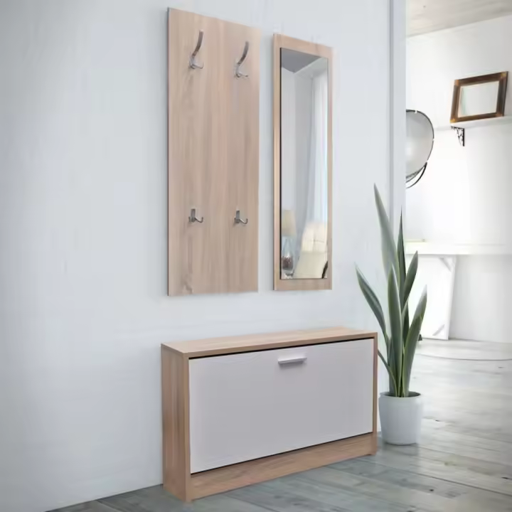 vidaXL Muebles de entradita con zapatero madera 3 color roble y blanco - 1