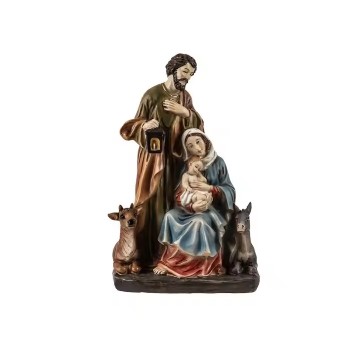 Misterio Nacimiento Navidad figura 21 cm. Belén San José Niño Jesús Virgen María mula buey resina - 1