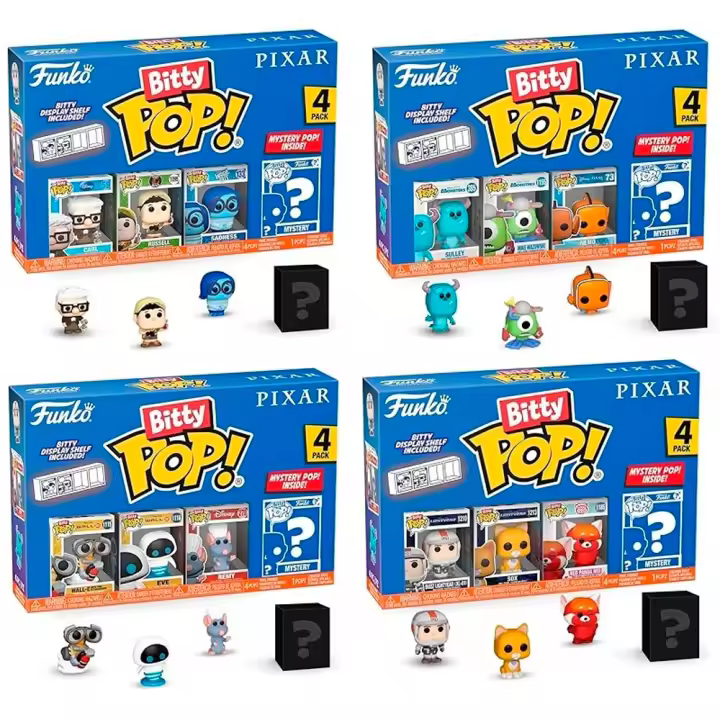 Funko Pack 16 4 packs de 4  Bitty bittys Inside out del reves  Monsters Inc Monstuos Sa REd Panda Up Wall-E Wall E Eve Remy Ratatouille  + sorpresa Disney Funko Pop Bitties Bittie   CArl Russell Tristeza Mei - 1