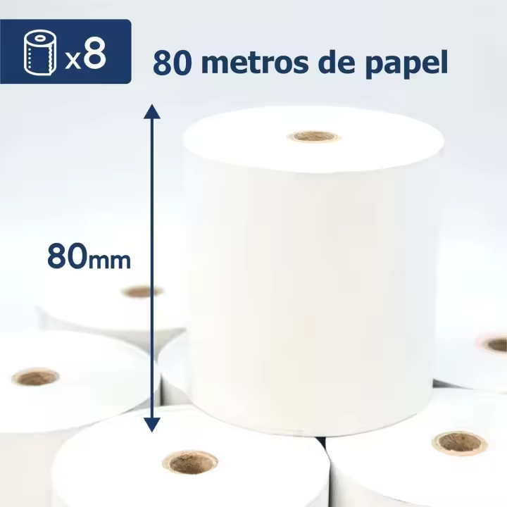 Kinoto, Rollos Papel Térmico Premium 80m x 8cm para TPV y Cajas Registradoras | Pack 8 o 48 Uds - 1
