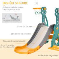 HOMCOM Tobogán Infantil con Columpio y Canasta de Baloncesto 3 en 1 para 18-36 Meses con Asiento Ajustable Parque Infantil para Interior y Exterior 152x149x107 cm Multicolor - details 4