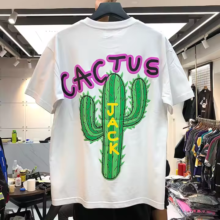 Camiseta De Algodón De Lujo Cactus Jack Hip Hop Para Hombres 2023 Estilo Callejero Camiseta De Manga Corta Transpirable Y Wicking De Humedad Para Primavera Y Verano - 1