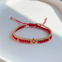 Pulsera De Moda Con Ojo Maléfico Para Mujer KKBEAD Multicapa Con Cuentas Doradas Y Cristal Rojo Ajustable a La Muñeca - details 3
