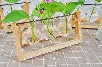 Jarrón De Vidrio Para Plantas En Escritorio Estación De Propagación Hidroponía Con Soporte De Madera Terrario Juego De Flores Estilo Americano Y Art Decó - details 3
