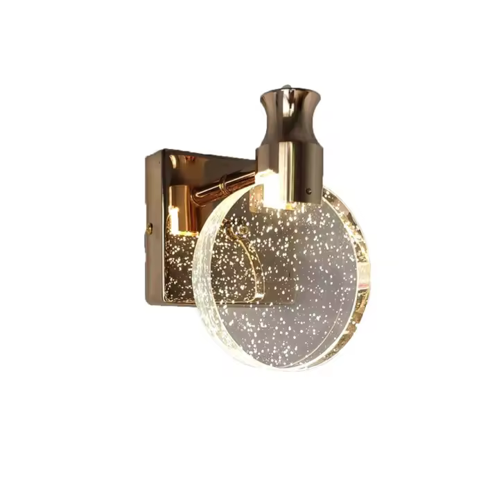 Luz de pared de cristal, lámpara de pared interior de estilo escandinavo de lujo, luz de pared redonda creativa para dormitorio, cabecera, sala de estar, baño, tocador, pasillo, tamaño: 16*21cm (oro)-1PC - 1