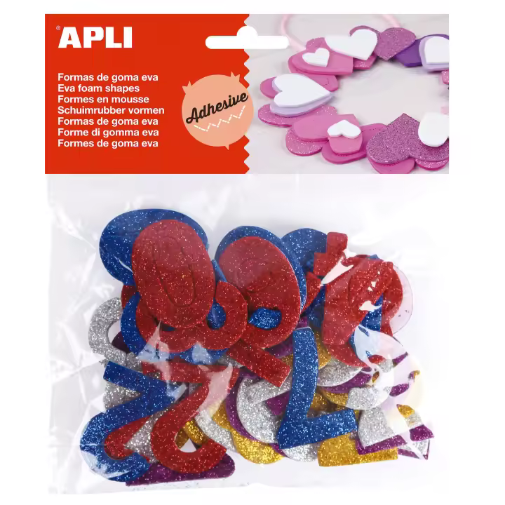 Apli  Formas goma EVA adhesivas números purpurina metalizada 50 u. - 1