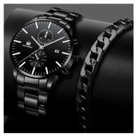 Reloj De Hombre Moda Negocios Cuarzo Tres Ojos Falsos Calendario Acero Inoxidable Cinta Reloj De Pulsera Casual Resistente Al Agua - details 2