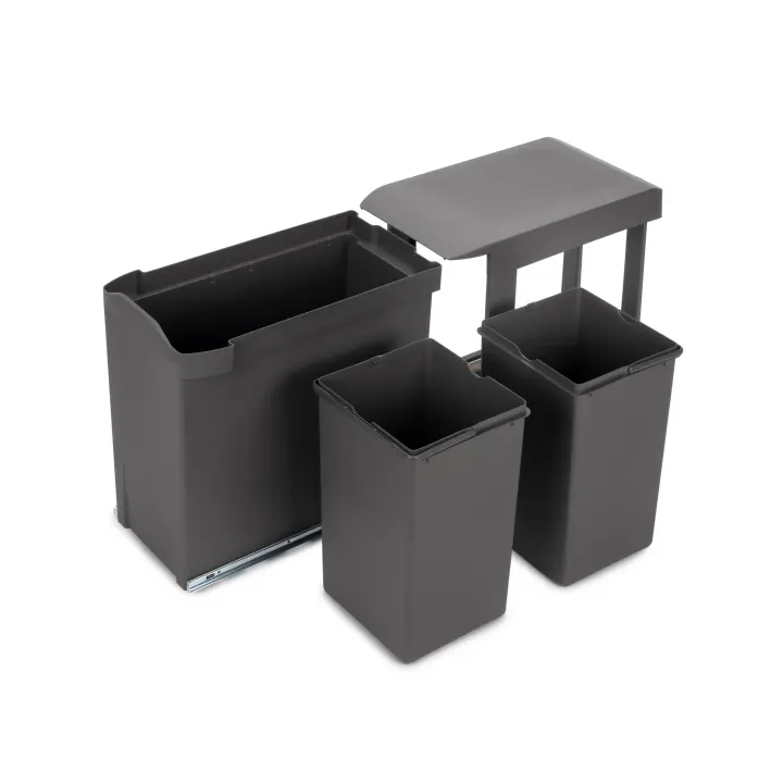 Contenedores de reciclaje para cocina, 2 x 14l, fijación inferior y extracción automática, acero y plástico, gris antracita - 1
