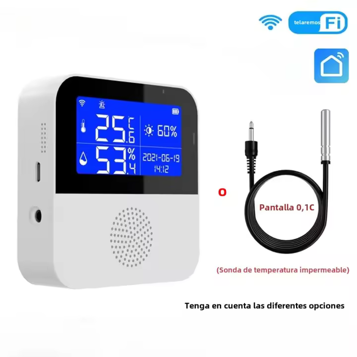 Sensor De Temperatura Y Humedad WiFi Para El Hogar Y Exterior Alarme Compatible Con Alexa Medidor De Temperatura Y Humedad Para Plantas Acuario Soporte Para BBQ - 1