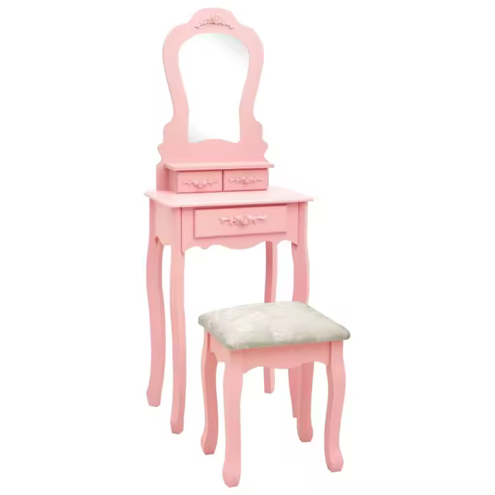 vidaXL Juego de tocador y taburete madera paulownia 50x59x136 cm en color Negro/Gris/Rosa | cómodas modernas ergonómicas para comedor cocina salón hogar - 1