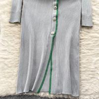Vestido De Lana Elegante De Otoño Invierno Para Mujer Cintura Alta Botones Cuello Bajado Largo De Contraste Nuevo 2024 - details 14
