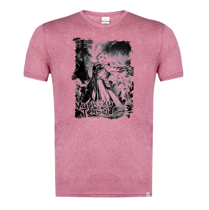 MERCHANDMANIA CAMISETA ROJA MEZCLA CON IMAGEN EN TONALIDADES NEGRAS mushoku tensei serie anime ultima temporada manga moda verano tshirt - 1