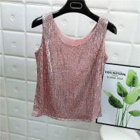 Chaleco De Noche Con Lentejuelas Para Mujer Estilo De Calle Blanca Brillante Poliéster Talla Regular Top De Verano 2022 - details 11