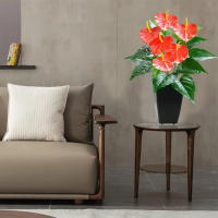 1PC Flores Artificiales De Palma Roja Texturizada Decoración Para Sala De Estar Y Mesas Plantas Verdes Y Rojas De Resina Para Fiesta - details 3