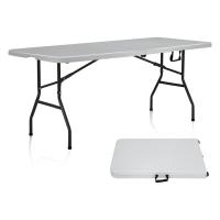 STARLEY-Mesa plegable portátil de plástico para interiores y exteriores,mesa plegable al aire libre, picnic, fiesta, campamento,mesa rectangular multiusos con asa,color blanco,180 x 69 x H 74 cm - details 0