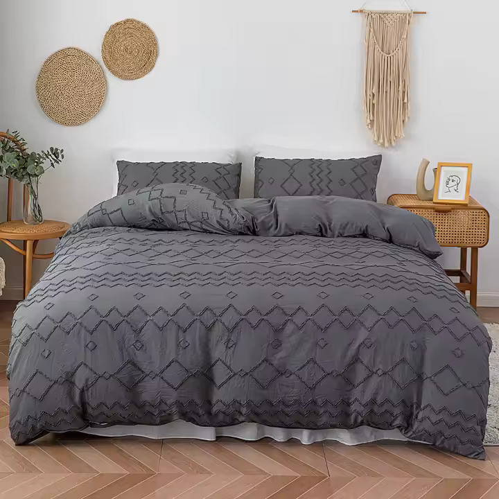 Set De Fundas Para Edredón 3pcs Diseño Geométrico Y Cuadros Tufted Cómodo Y Suave Para Todas Las Estaciones Poliéster 100% - 1