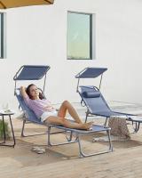 Tumbona Plegable con Parasol y Respaldo Reclinable, Ideal para Jardín, Piscina y Terraza, 193x53x29 cm, Capacidad de 150 kg - details 1