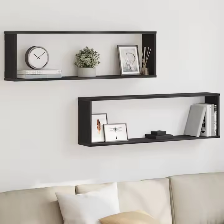 Estantes cúbicos de pared 2 uds roble negro 100x15x30 cm - 1