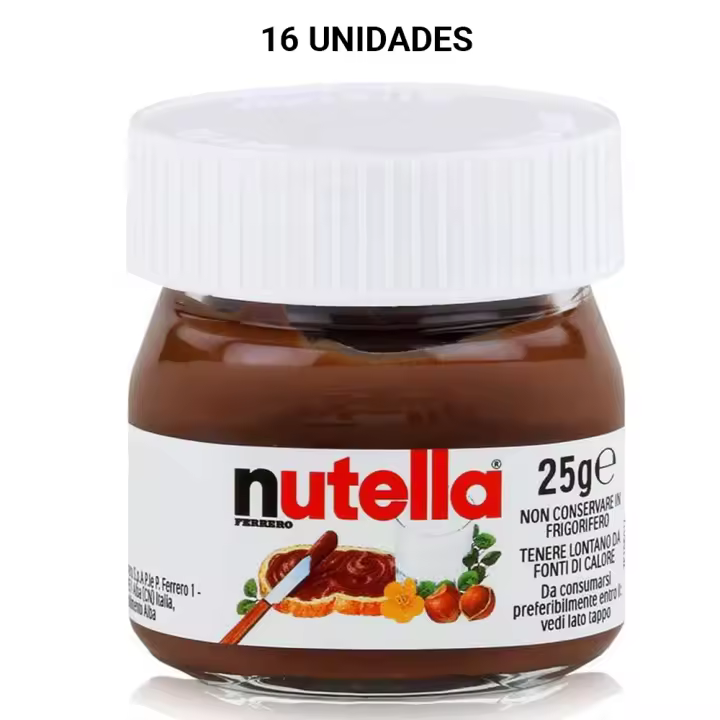Deliex. Nutella mini 25 gr crema de cacao y avellanas. Caja Ferrero porciones pequeña para tus desayunos y meriendas, tarritos de cristal de 25 gr (Pack de 16,24,32 y 64 unidades) - 1