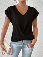 Camiseta de cuello en V lisa - Elegante blusa de manga corta para mujer (Primavera/Verano) - details 8