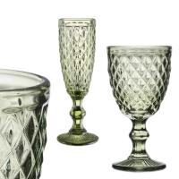 Set de Copas de Vino y Champán en Cristal con Diseño de Rombos, Elegantes y Sofisticadas, Color Azul, Verde, 220 ml, Perfectas para Celebraciones, Brindis, Fiestas, Decoración de Mesa, Estilo Moderno - details 0