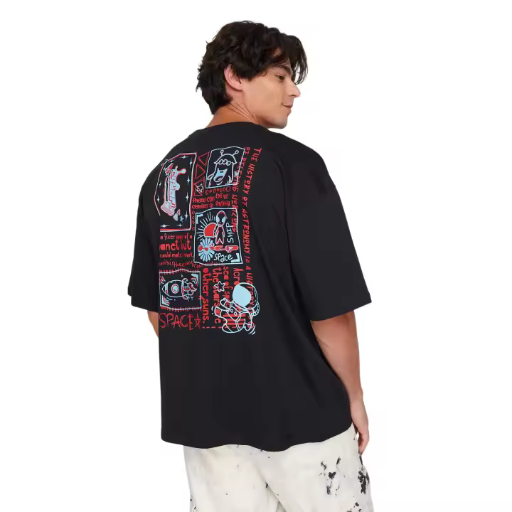 Trendyol Navy Blue Oversize/Wide Cut 100% Cotton Back Printed Short Sleeve T-Shirt Tmnss23Ts00168 - 1