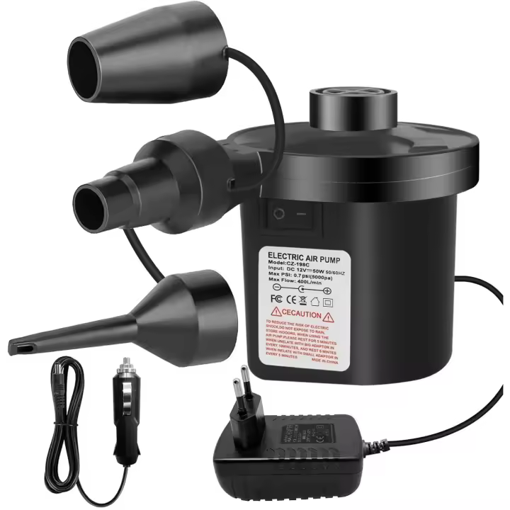 Bomba de Aire Eléctrica Portátil,240V AC / 12V DC Inflador Colchon Hinchable,Barcos,Juguetes Hinchable o Camping,con 3 Accesorios - 1