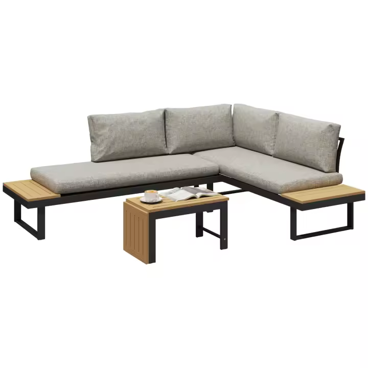 Outsunny Conjunto de Jardín Exterior de 3 Piezas Muebles Jardín Exterior con 2 Sofá de 2 Plazas y Mesa de Centro Versátil Conjunto de Sofá de Exterior con Estructura de Aluminio y Cojines Gris - 1