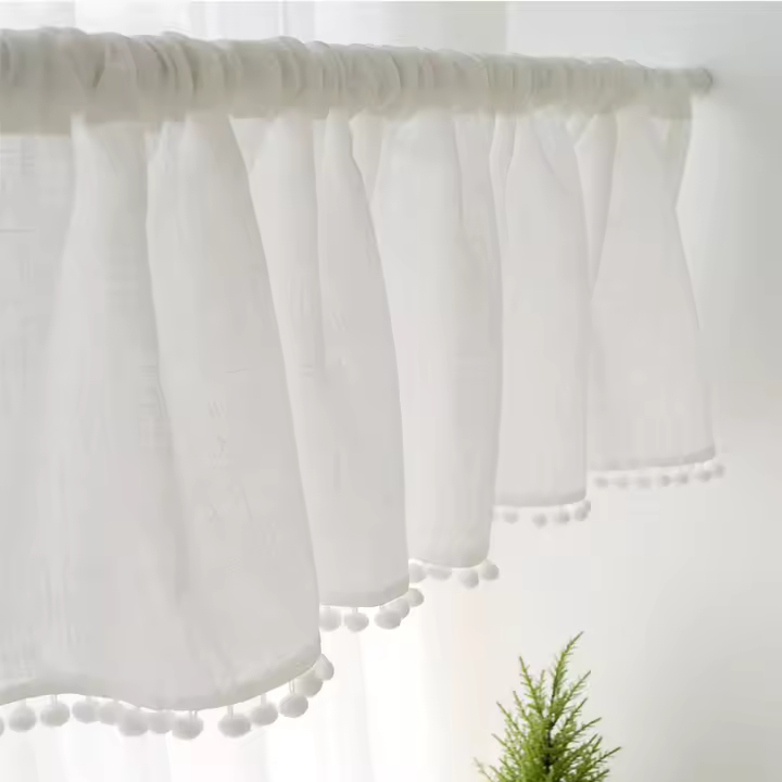 Cortinas De Lino With Pompom Y Borlas Para Cocina Y Sala De Estar - 1