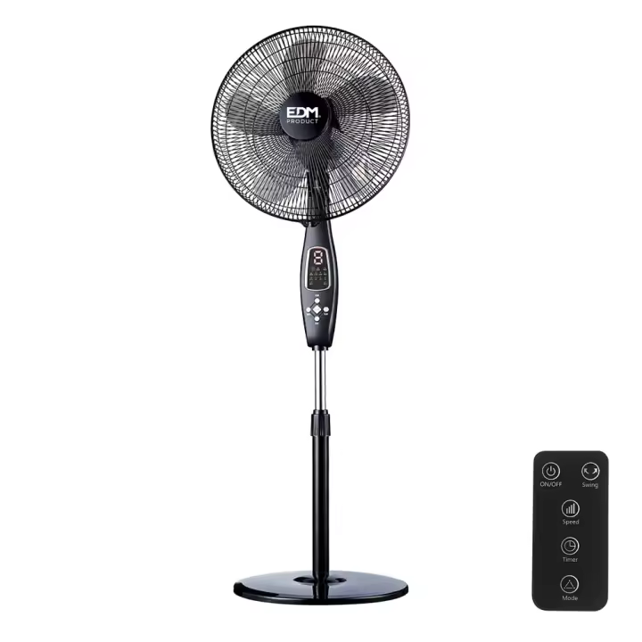 EDM,  VENTILADOR DE PIE MANDO A DISTANCIA, NEGRO, POTENCIA 60 W, ASPAS Ø40 cm, ALTURA REGULABLE 110-130 cm - 1