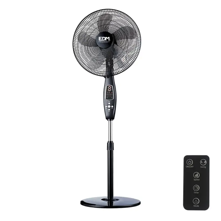 EDM,  VENTILADOR DE PIE MANDO A DISTANCIA, NEGRO, POTENCIA 60 W, ASPAS Ø40 cm, ALTURA REGULABLE 110-130 cm - 1