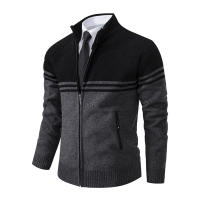 Chaqueta De Punto Para Hombre Con Cuello Erguido Y Cremallera Estilo Casual Thicken Fleece Caliente Suéter Con Patrón Rayado Abrigo De Invierno - details 8