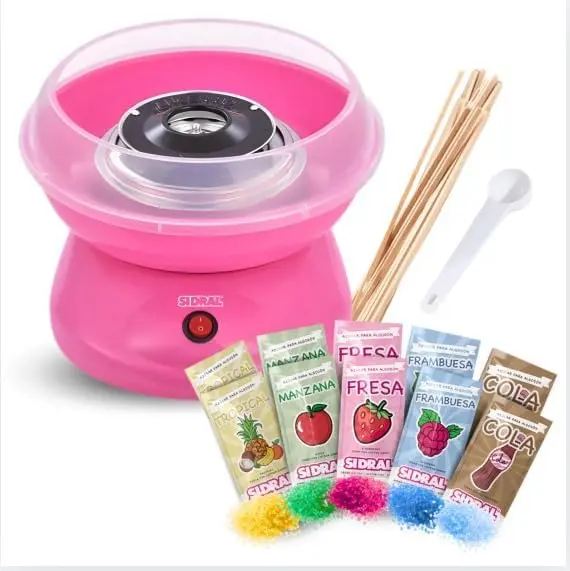 SIDRAL – Máquina para Algodón de Azúcar + 10 Palos + 10 Monodosis Azúcar, Fácil Uso para Adultos, Maquina Algodón de Azúcar (Rosa) - 1