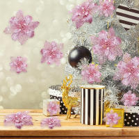 Adornos De Navidad 5/10Pcs Flor Plateada Brillante Para Decoración De Árbol Y Hogar Tamaño 11/16cm Ornaments De Año Nuevo Xmas - details 5