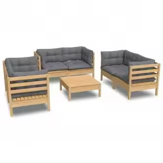 VIDAXL juego de muebles de jardín fabricado con madera maciza de pino gris 7 piezas - 1