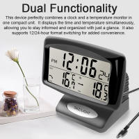 Reloj Y Termómetro Para Coche 2 En 1 Con Pantalla LCD Retroiluminada 12H/24H Interchangeable Para El Hogar Y La Oficina - details 3