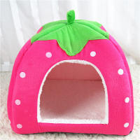 Casa De Perro Gato Forma De Fresa Plegable Cálida Y Suave Para Invierno Sofá Cueva Para Pequeños Perros Y Gatos Nido De Mascota - details 3