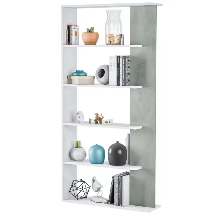 Miroytengo Estantería moderna color cemento y blanco 5 baldas estilo industrial 90x25x180 cm - 1