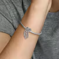 Charm de Colgante en Plata de Ley Atrapasueños con Corazón y Tres Plumas Plata ，Incluye Caja Original - details 3