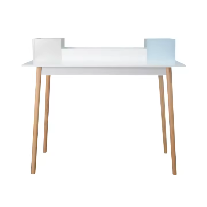 Thinia Home - Escritorio White-Sky, Madera, Home Office, Sala Trabajo o Estudio, Despacho, Oficina, 3 Organizadores, Diseño Nórdico, Dimensiones 110x50x90cm (largo x ancho x alto), Blanco/Pastel - 1