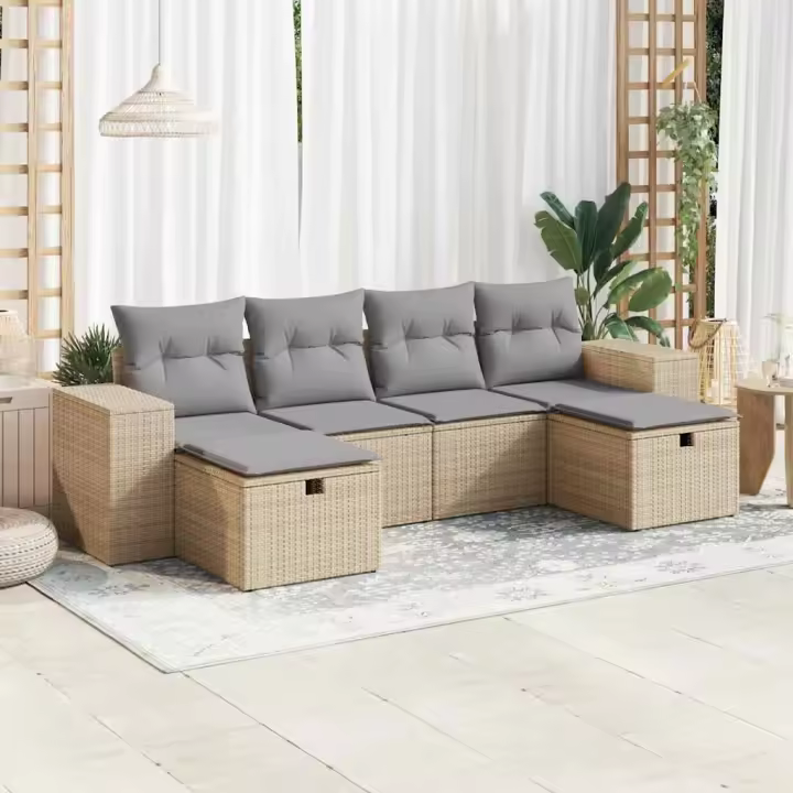 vidaXL Juego de sofás jardín con cojines 6 pzas ratán sintético beige - 1