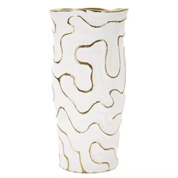 Jarrón decorativo en cerámica blanca y dorada Ø 16x32,5 cm - 1