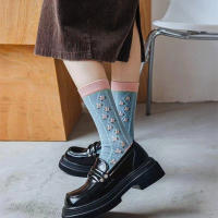 Pack De 4 Medias Harajuku Para Mujer Dreamlikelin Diseño Floral Tulipán Comodidad Otoño Invierno Media Calf High Cotton - details 4