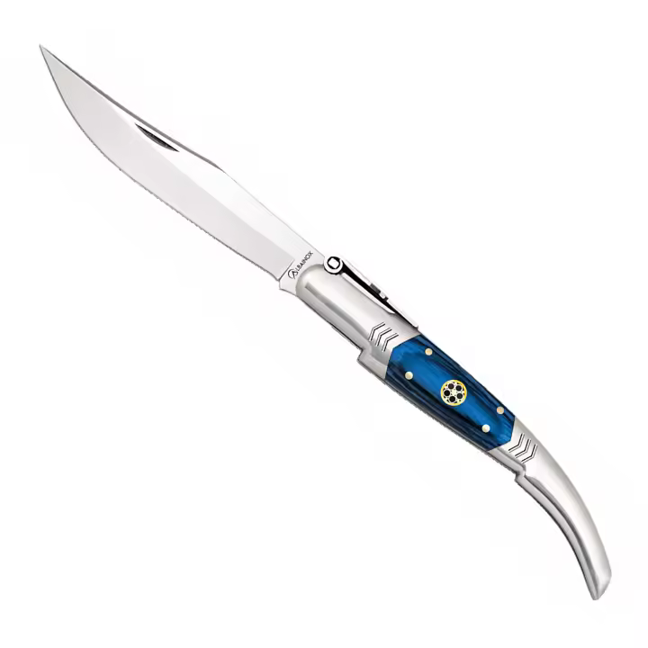 Navaja Albainox - Arabe Carraca, Acero Inoxidable. Hoja de 10 cm. Mango de Stamina Azul con Mosaico, Campig Caza, 01727 - 1