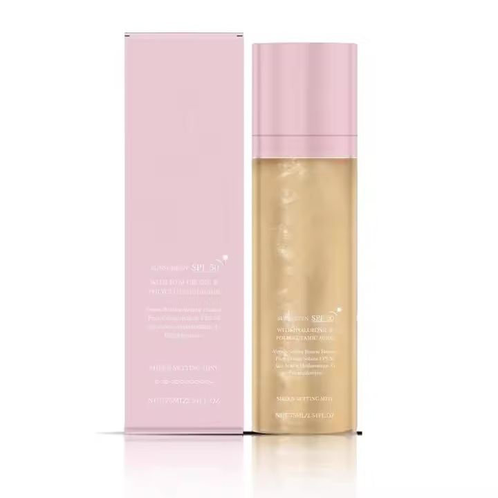 Sunglaze Sheer Setting Mist Protector solar FPS 50, Bruma de aceite corporal brillante de amplio espectro, Maquillaje fijador hidratante y protector, Spray, Ligero, Transparente, Control de grasa, Duradero (1) - 1