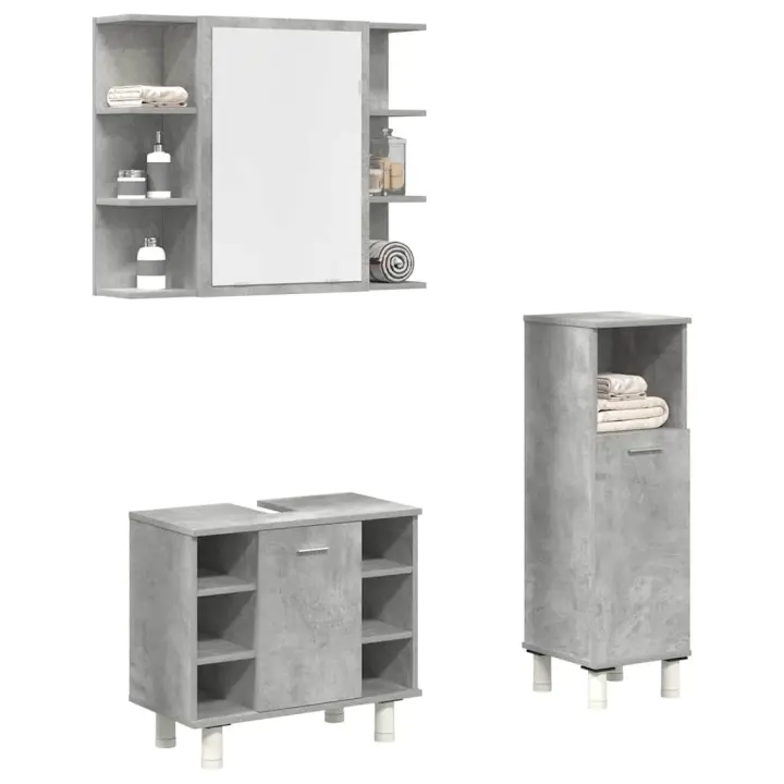 vidaXL Set muebles de baño 2 piezas madera contrachapada en color Gris hormigón/Roble Sonoma | almacenamiento funcional diseño moderno para baño dormitorio sala - 1