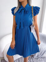 Vestido Elegante De Mujer Con Cintura Alta Y Volantes Para Primavera Y Verano Estilo Casual Collar Con Lazo Cuello Alto Y Mangas Batwing - details 4